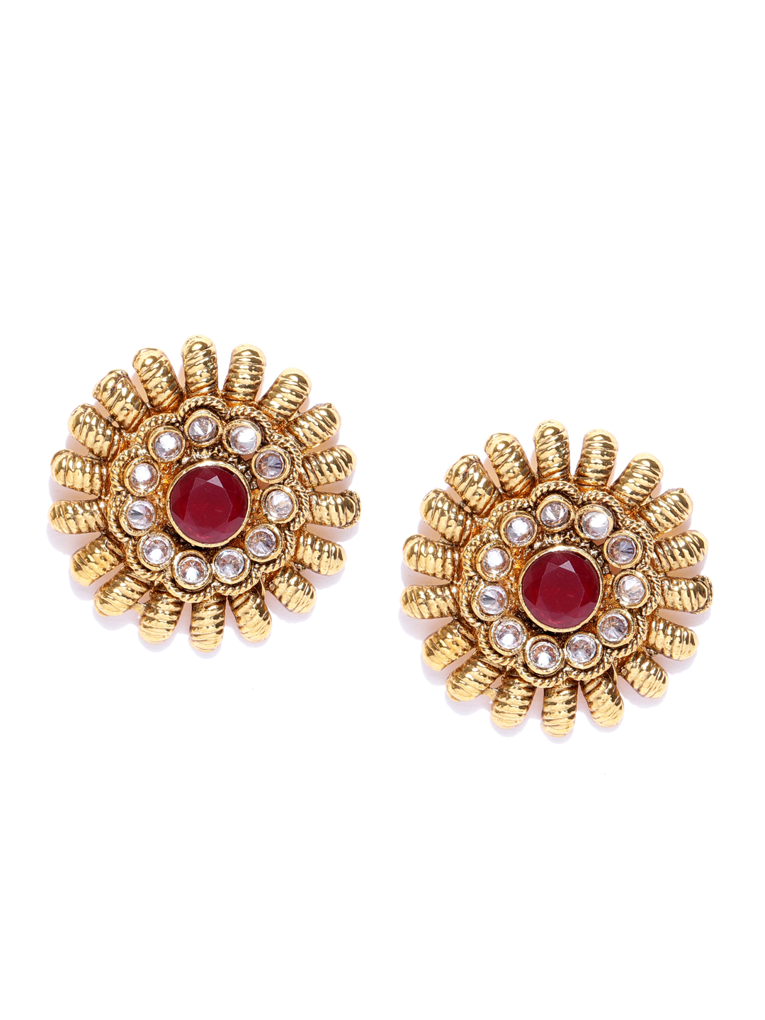 YouBella Pink Gold-Plated Textured Circular Oversized Studs
